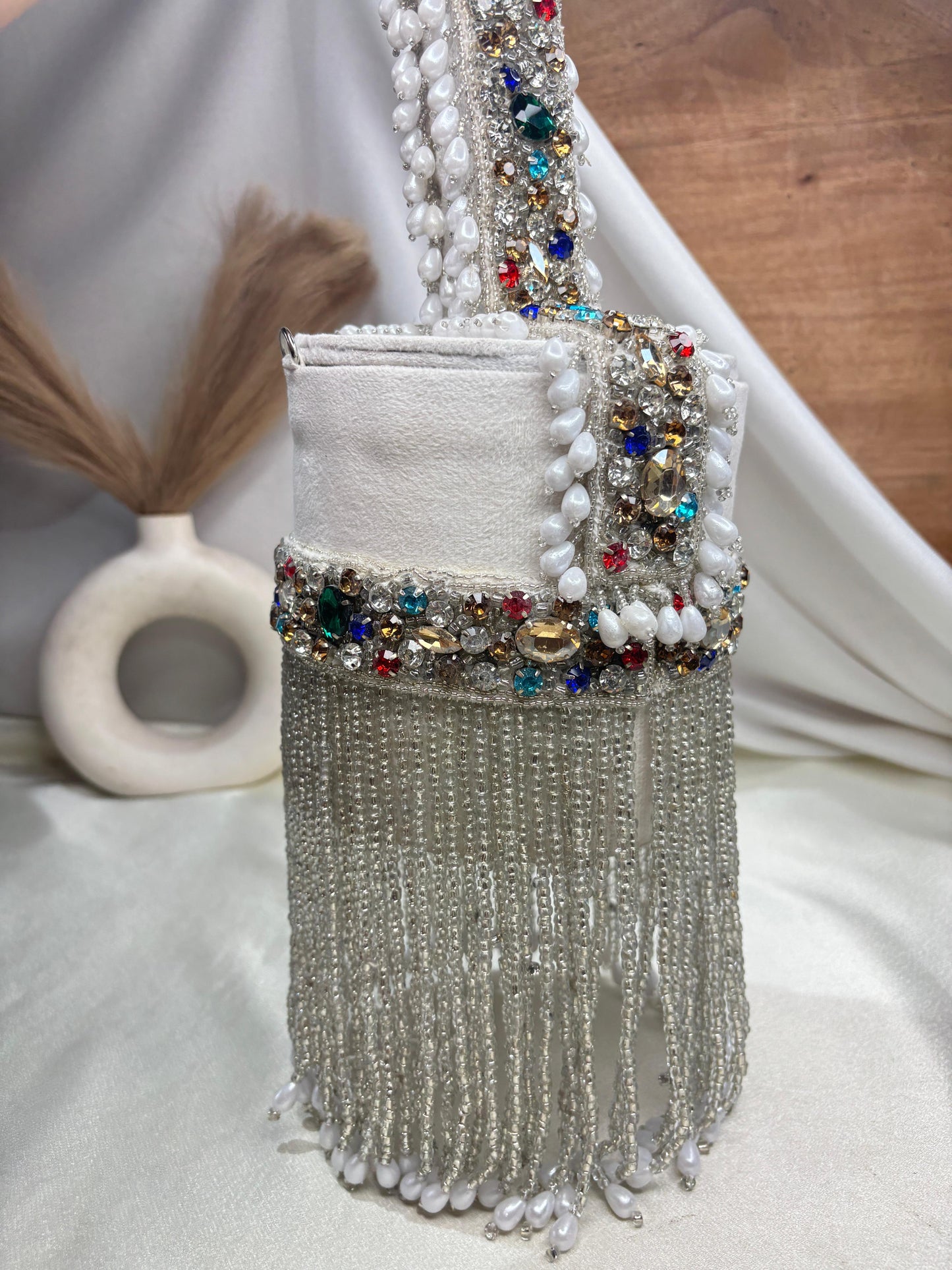 Bucket bag with crystal work