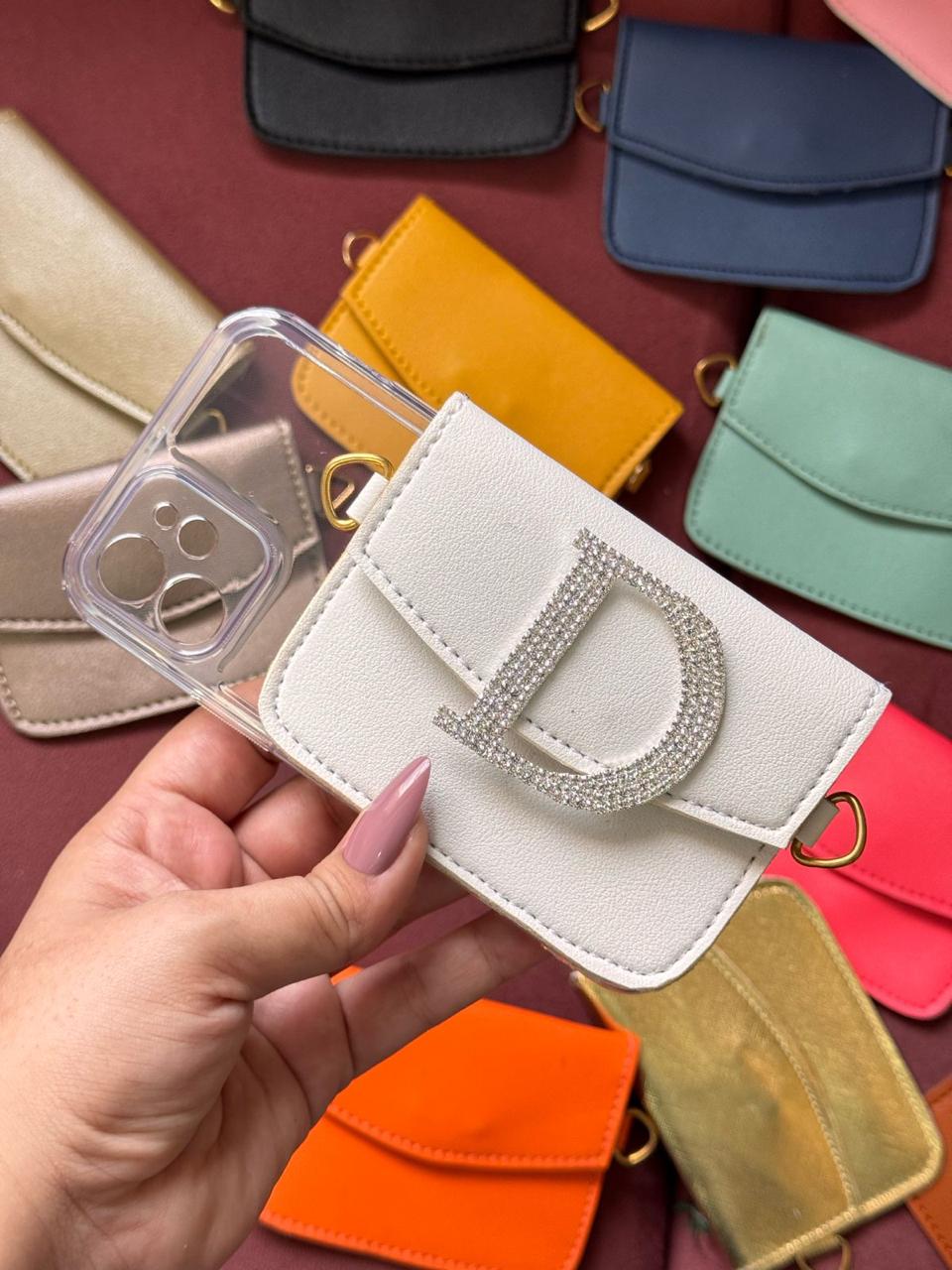 Personalized Phone case & Card holder sling - White