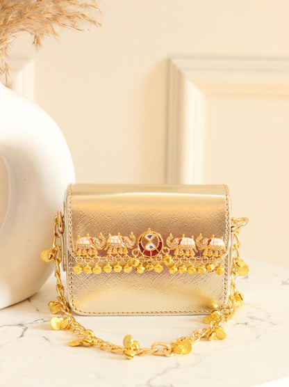 MINI metallic elephant design golden sling bag