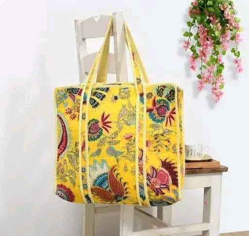 Yellow safari print handmade quilted tote bag