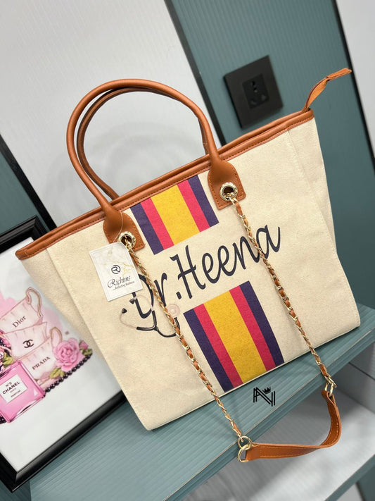 MOST TRENDING Richims Customised Book Tote - Yellow Blue Pink stripes