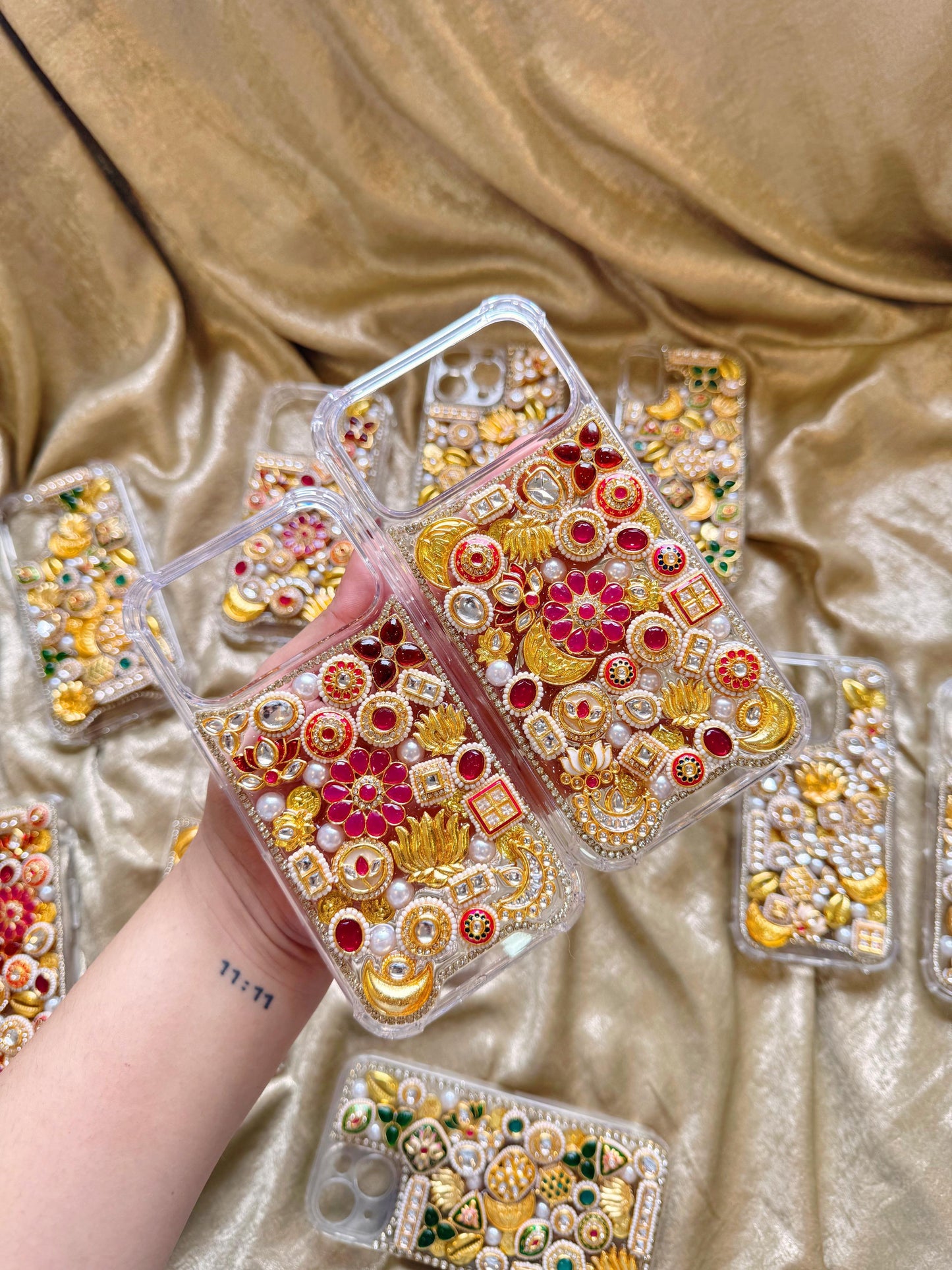 Pink kundan work traditional phone cover
