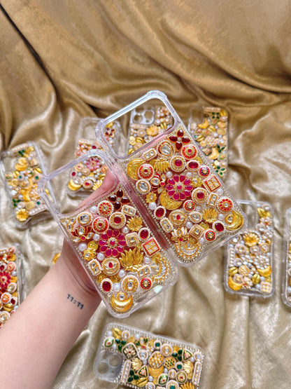 Pink kundan work traditional phone cover