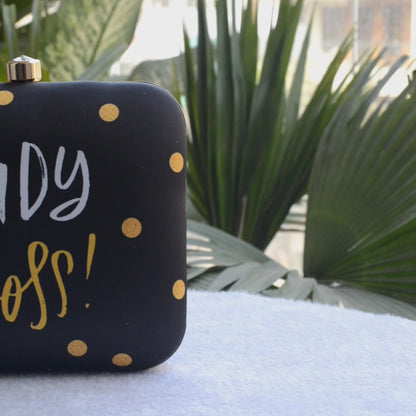 Lady boss printed fabric square clutch