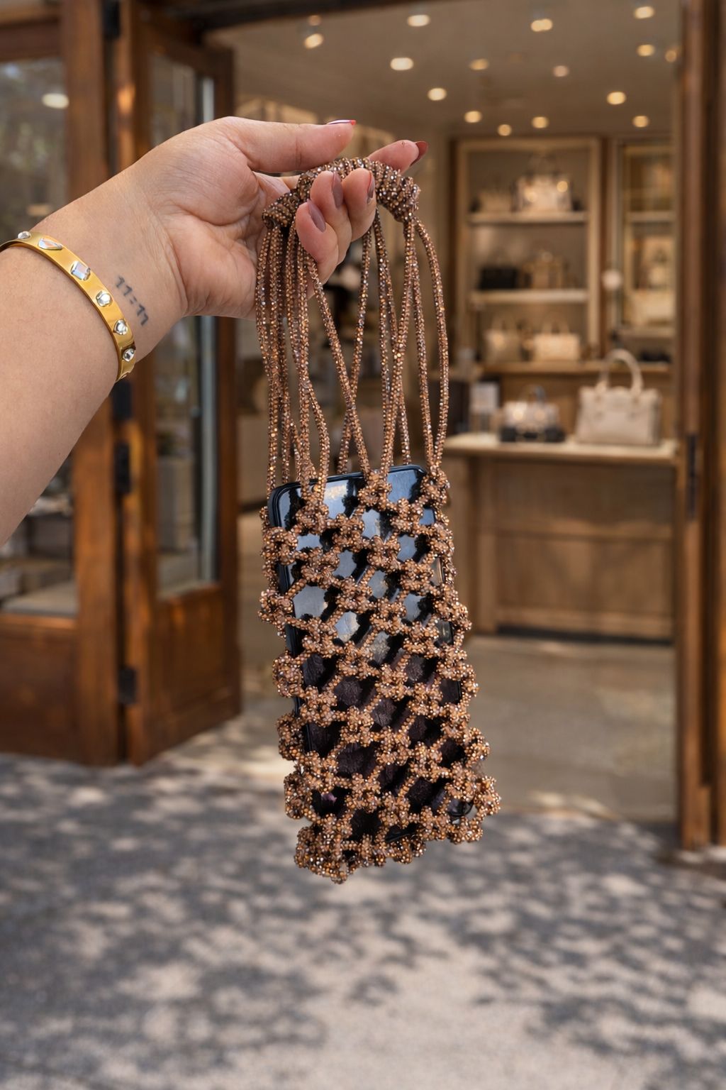 STARRY NIGHT handcrafted rhinestone knot phone bag