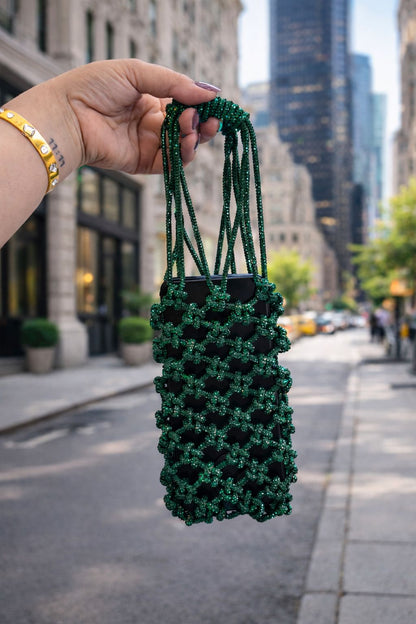 STARRY NIGHT handcrafted rhinestone knot phone bag
