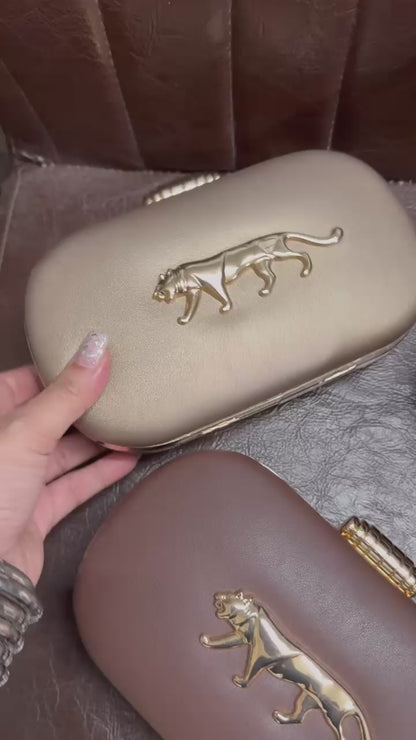 Metal Jaguar Embellished Suede Clutch bag - Without Brand box