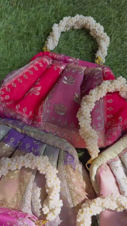 Organza zari fabric potli with gajra wristlet
