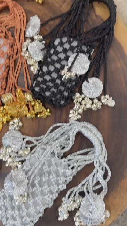 JHOOMAR handcrafted zari dori macramé phone case bags