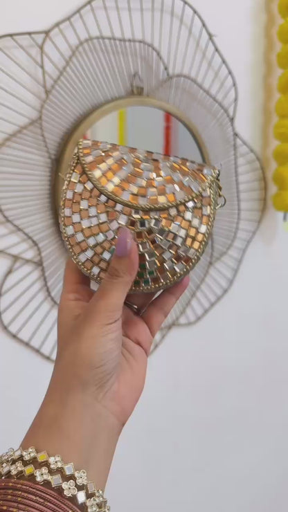 RAJSI mini rhinestone kundan work brass clutch - 1