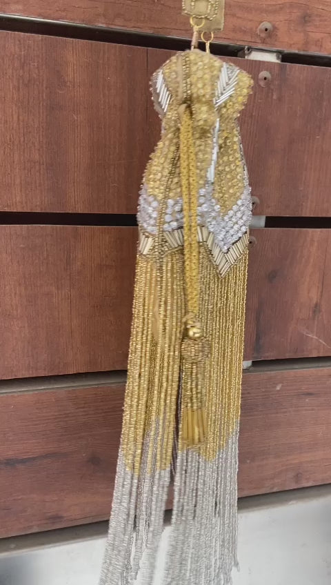 Golden & silver Cut Dana potli bag with long tassels