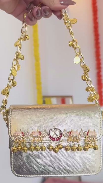 MINI metallic elephant design golden sling bag