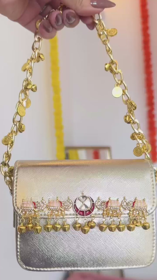 MINI metallic elephant design golden sling bag