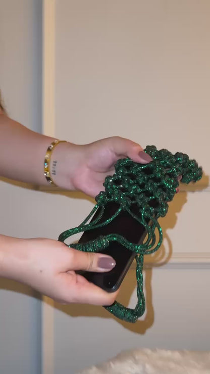 STARRY NIGHT handcrafted rhinestone knot phone bag