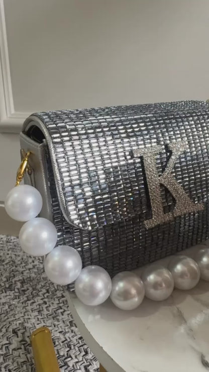 MINI RHINESTONE METALLIC FLAP BAG - SILVER