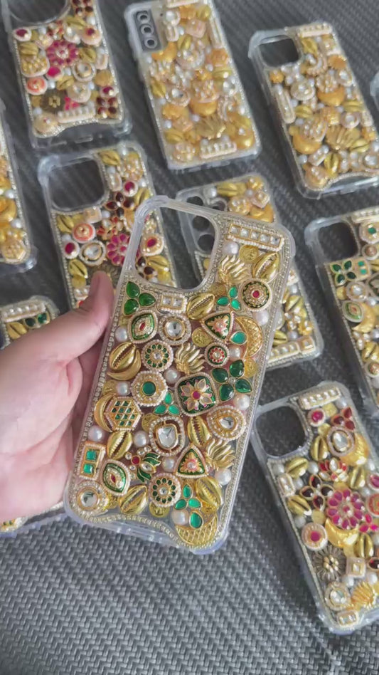 Pink kundan work traditional phone cover