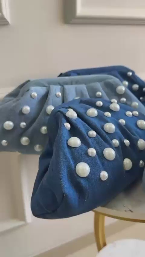 Denim CLOUD bag with pearl work
