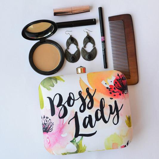 BOSS LADY white digital print fabric clutch