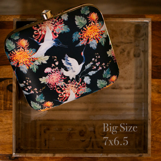 Black digital floral print fabric clutch