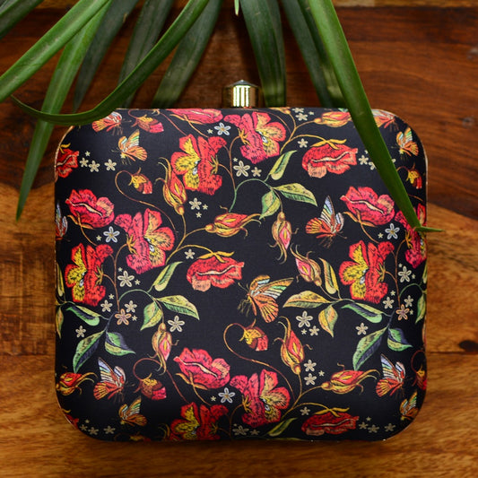 Black printed clutch bag - FLORAL Beauty