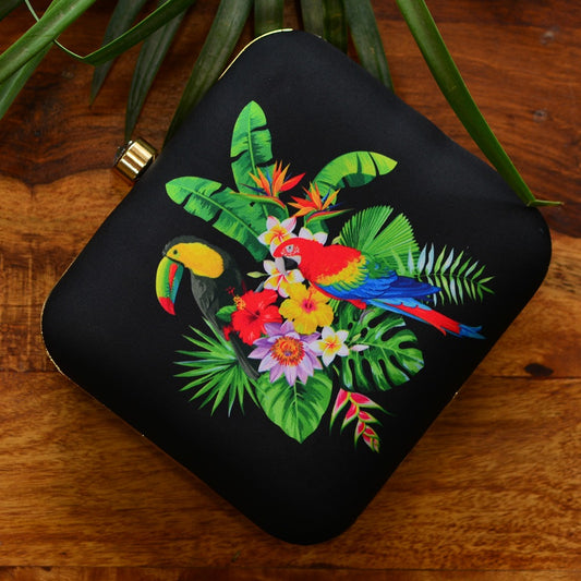 Black printed clutch bag - FLORAL Beauty