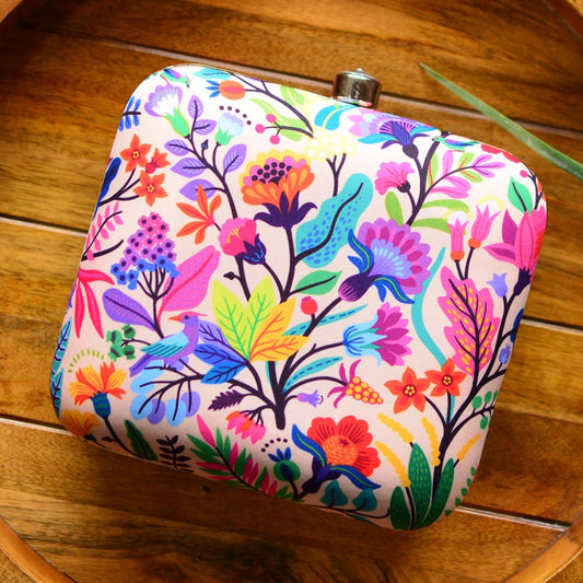 White printed clutch bag - FLORAL Beauty