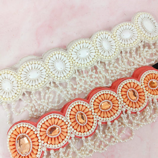 Pearl waistbelt with beadwork and tassels