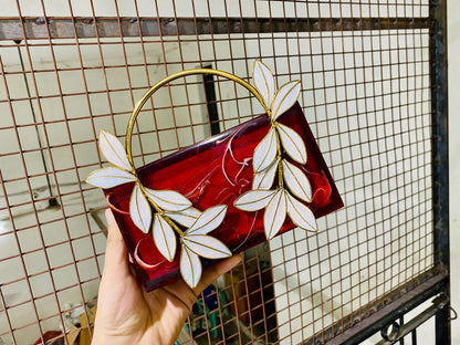 RED resin clutch with Brass handle - Designer Collection