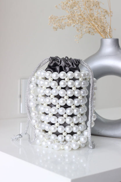 Handmade Luxury Beaded Pearl Bucket Bag - Large