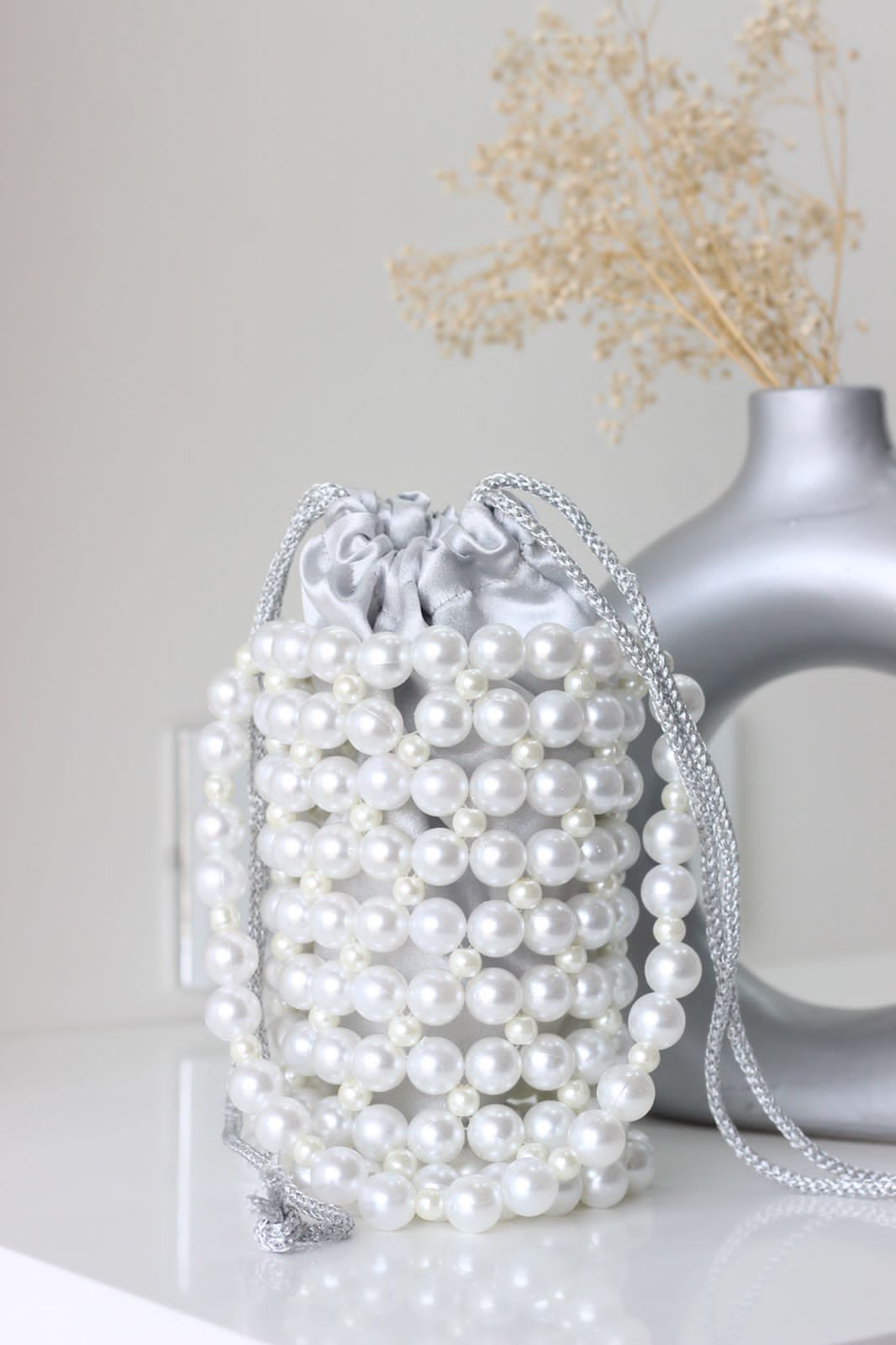 Handmade Luxury Beaded Pearl Bucket Bag - Large