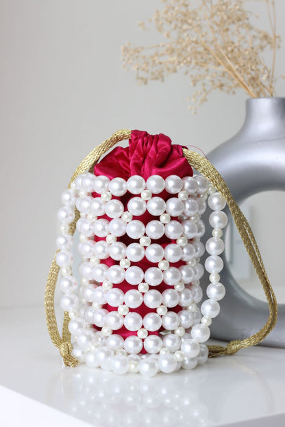 Handmade Luxury Beaded Pearl Bucket Bag - Large