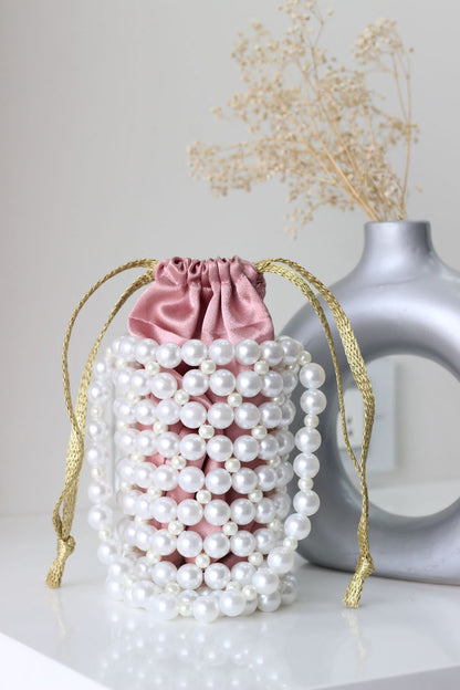 Handmade Luxury Beaded Pearl Bucket Bag - Large