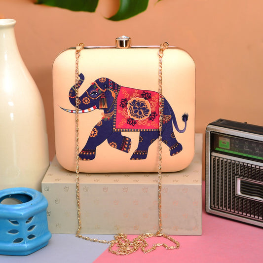 Dazzling printed fabric box clutch - Elephant