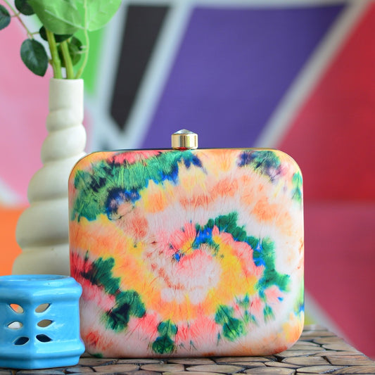 TIE & DYE printed fabric clutch