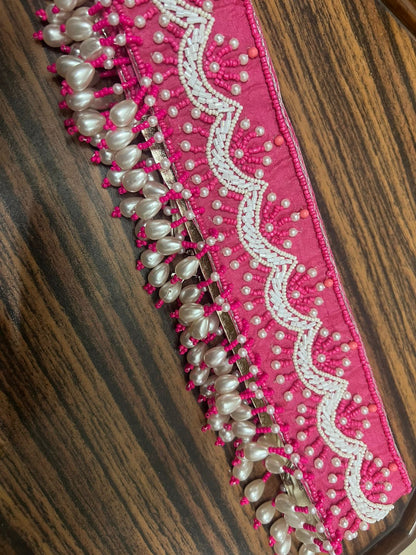 Fabric waistbelt with piping and pearl work