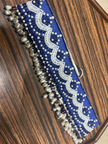 Fabric waistbelt with piping and pearl work