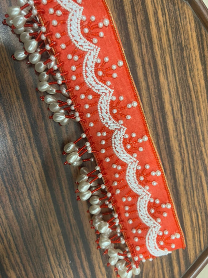 Fabric waistbelt with piping and pearl work