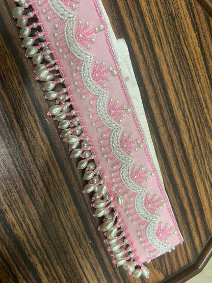 Fabric waistbelt with piping and pearl work