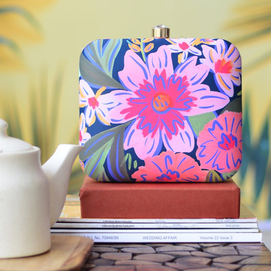 FLORAL printed fabric square clutch