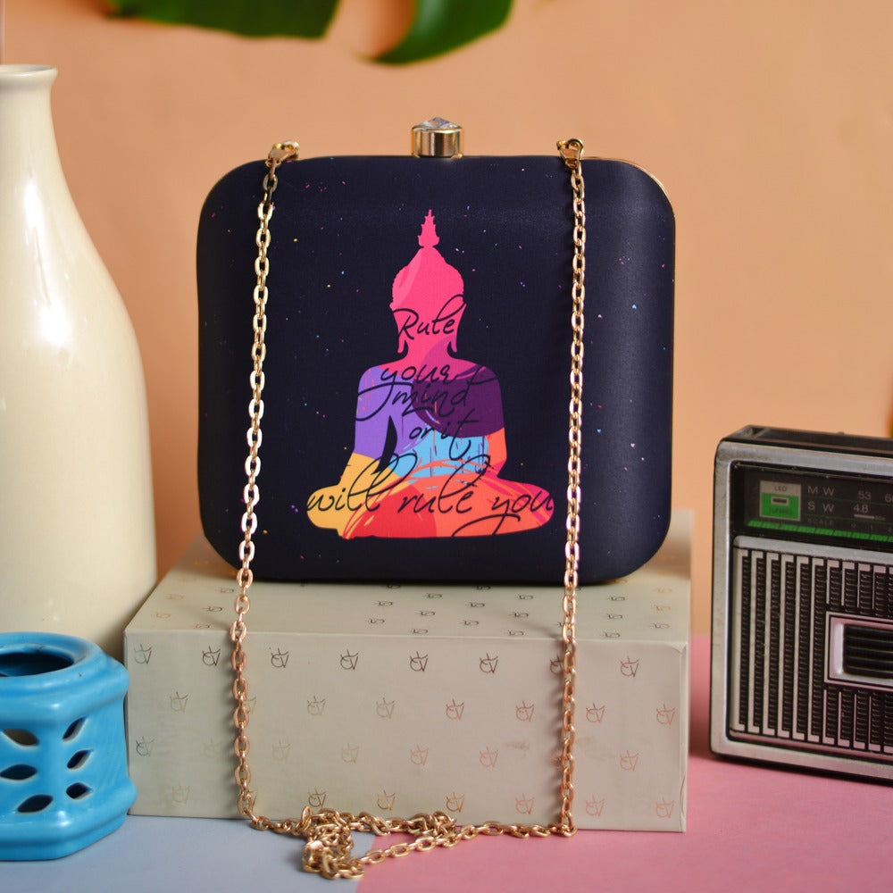 Gautam Buddha digital print fabric clutch