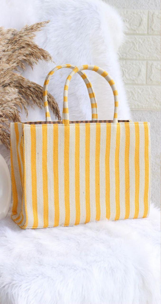 Yellow stripe medium sized boho tote bag