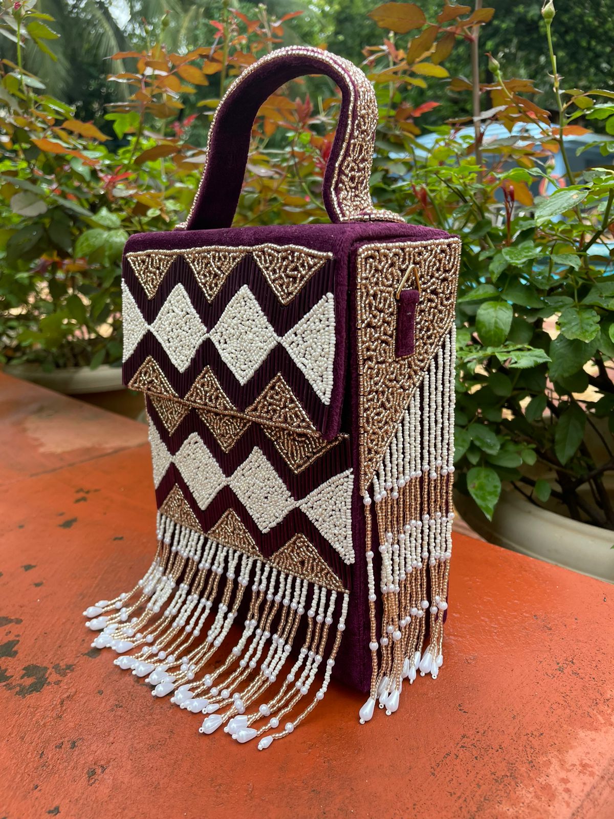 Imported suede fabric bead work purse