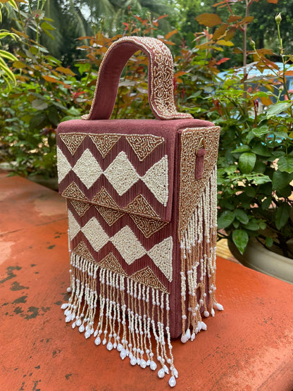 Imported suede fabric bead work purse