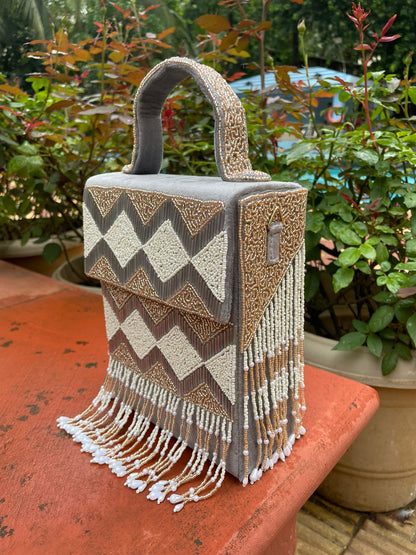 Imported suede fabric bead work purse