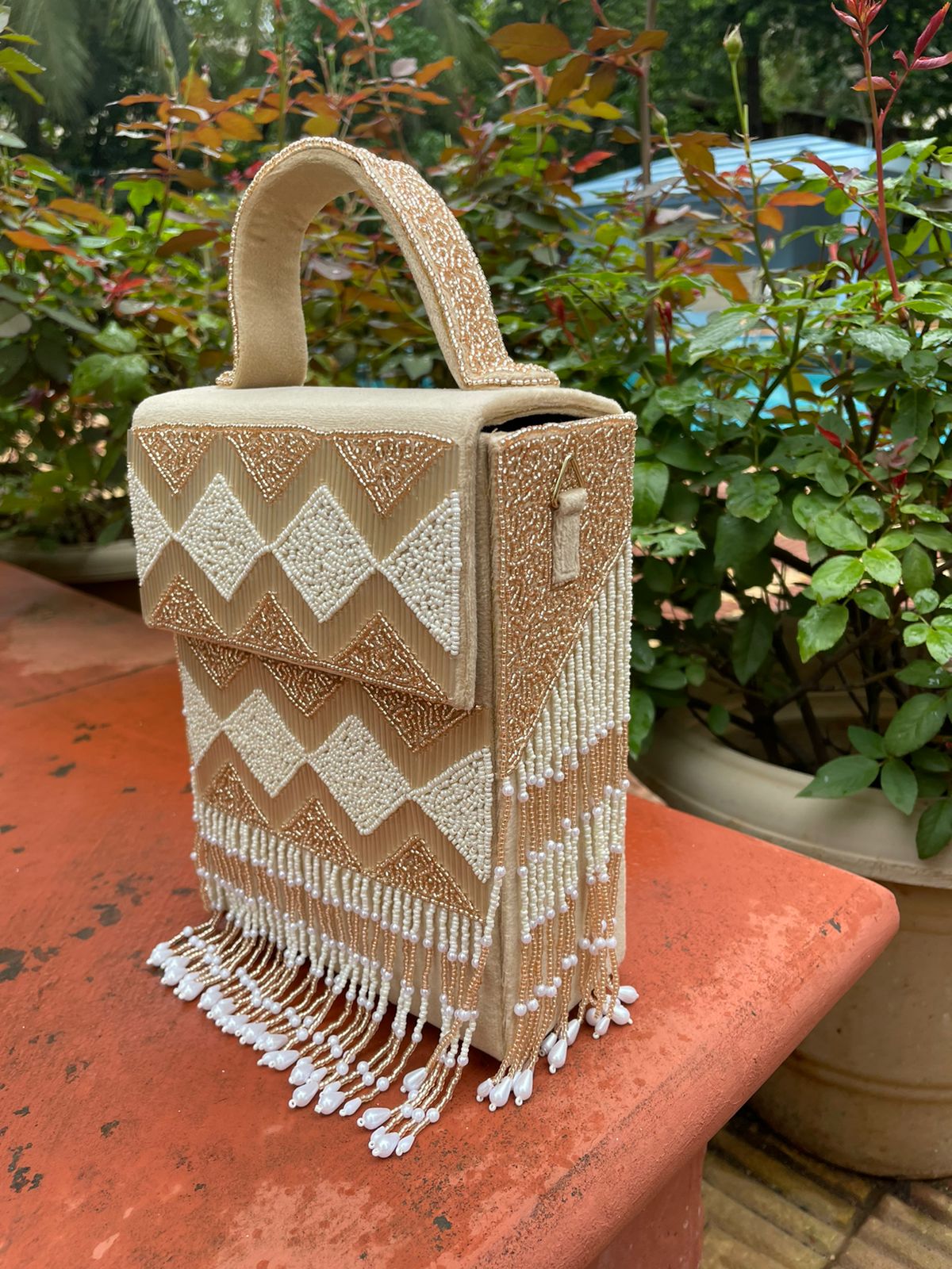 Imported suede fabric bead work purse