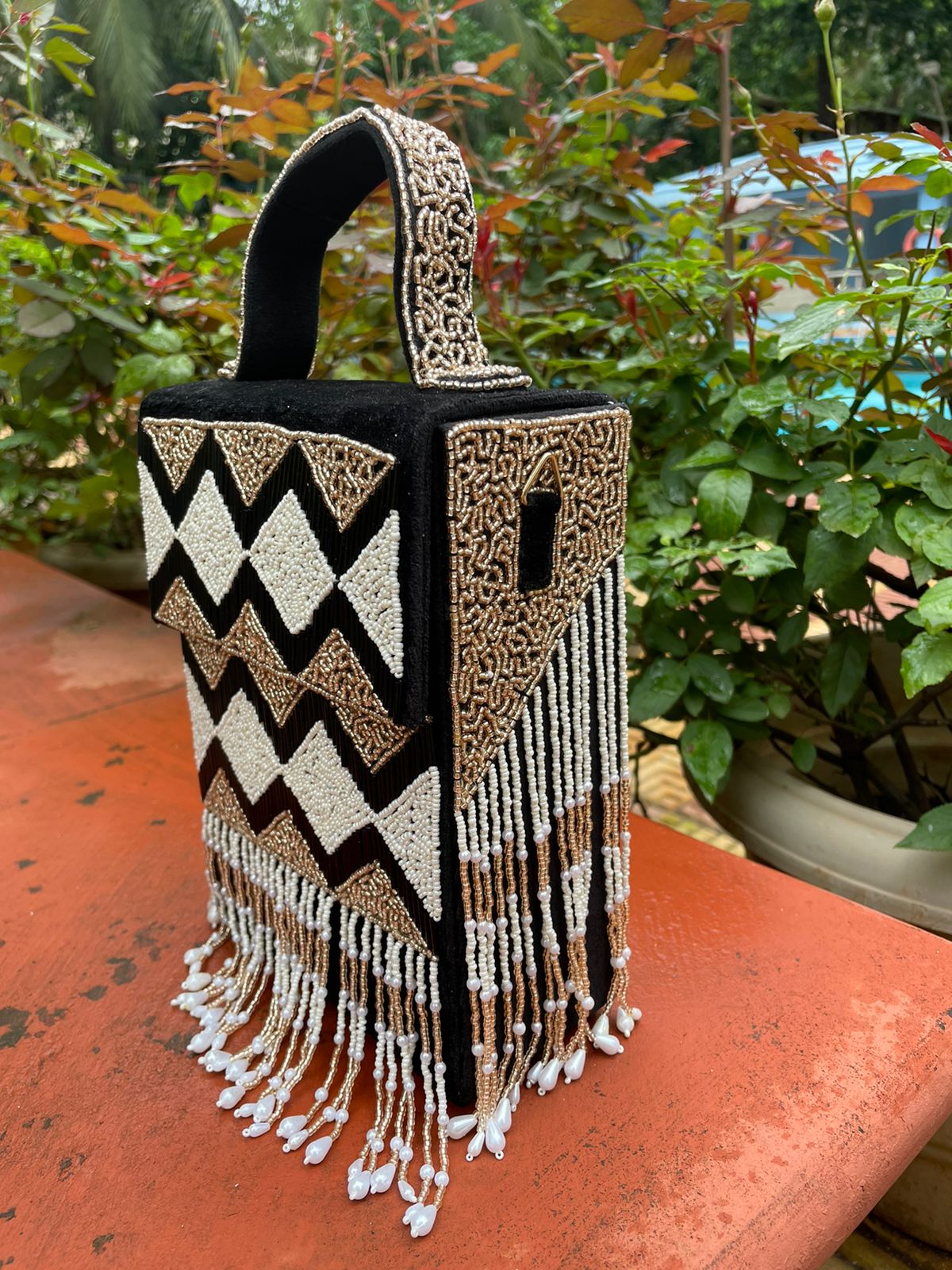 Imported suede fabric bead work purse