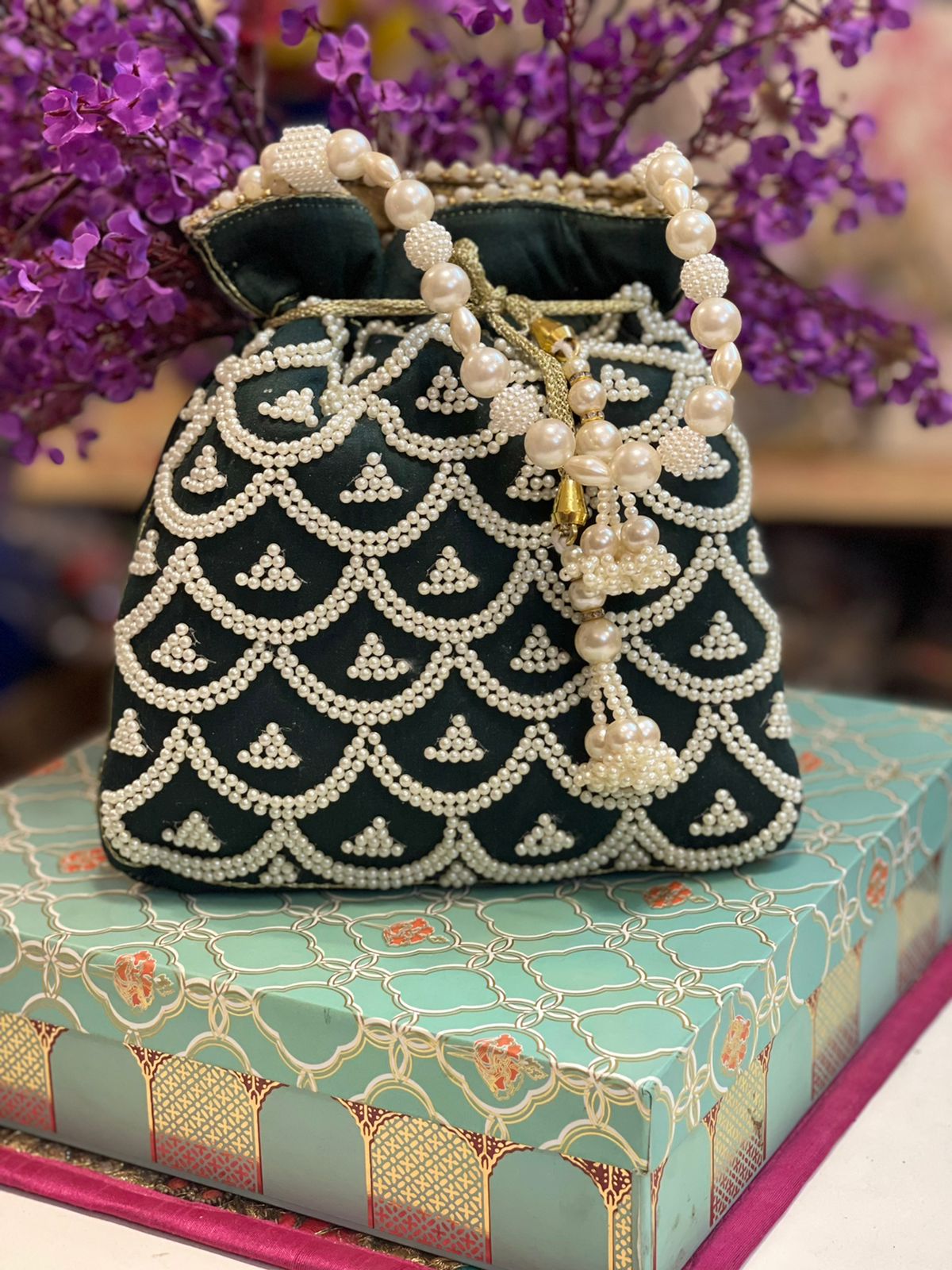 White Potli Bag Online, Bridal Purse Online GREEN