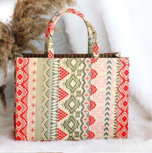 Bright Red medium sized boho tote bag