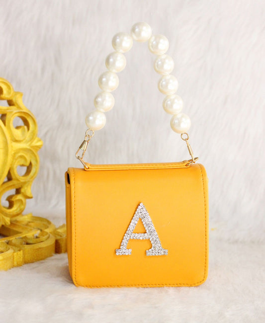 MINI waist bag with pearl handle & INITIAL customization - YELLOW