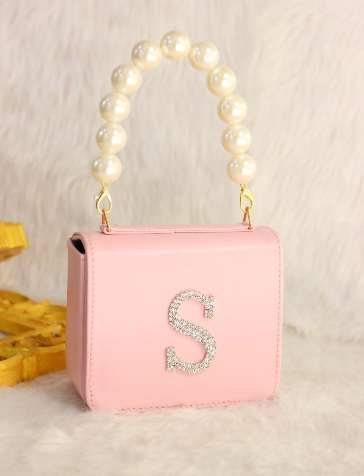 MINI waist bag with pearl handle & INITIAL customization - Light Pink